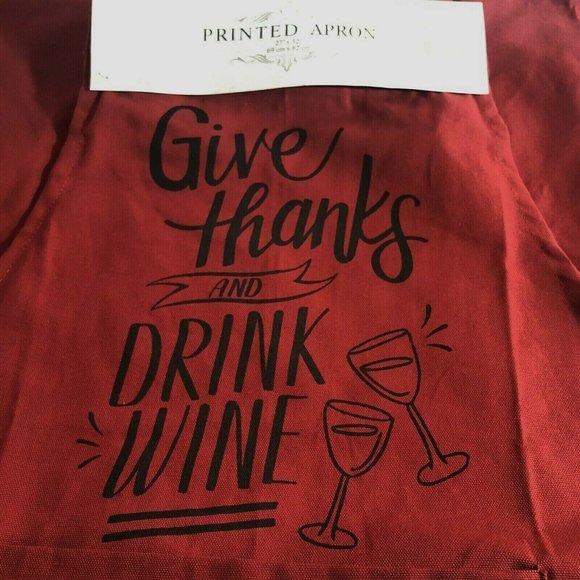 Fun Thanksgiving Chefs Apron Fall Kitchen Cooking Give Thanks and Drink Wine New - Picture 2 of 2
